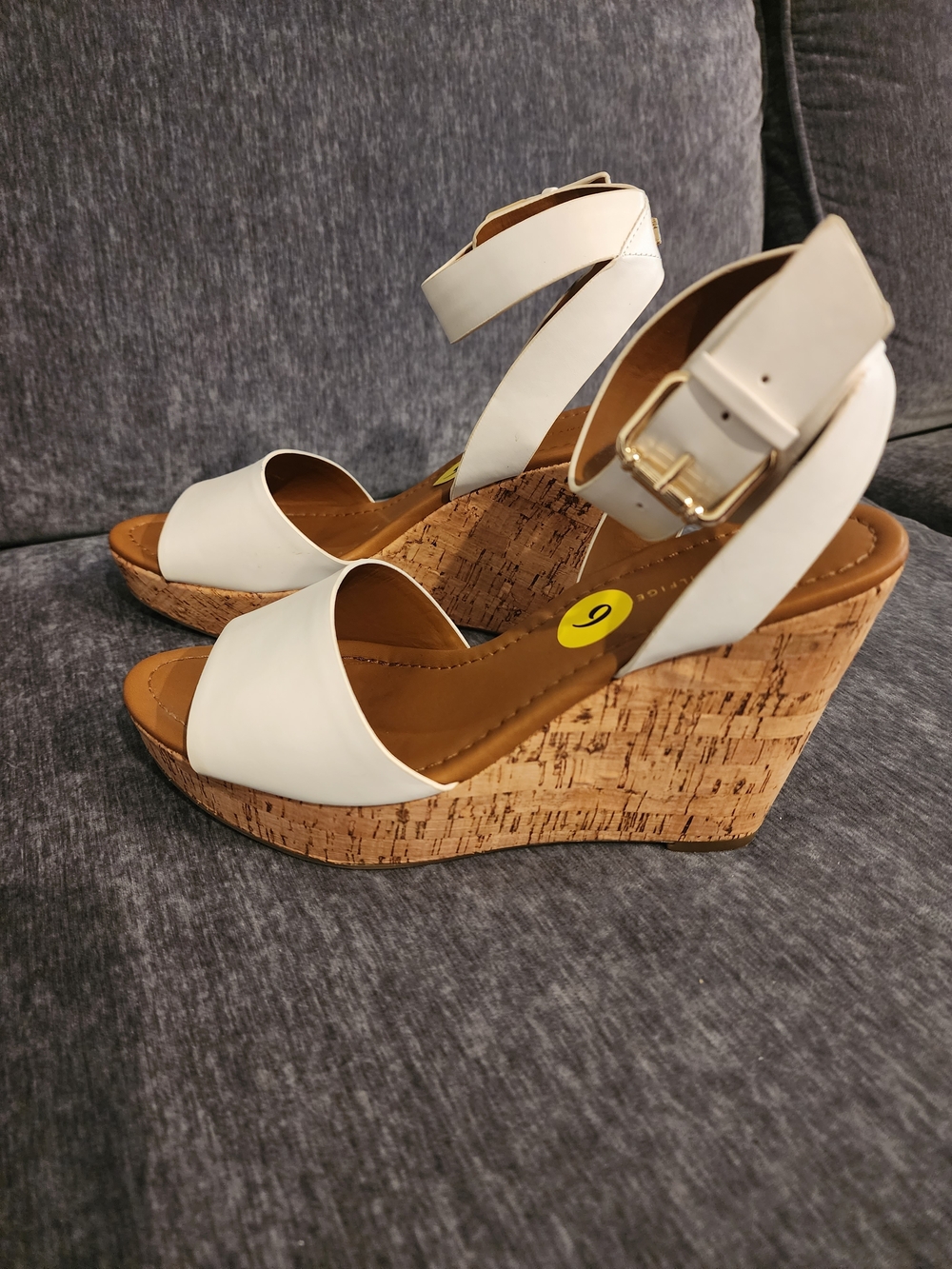 Tommy Hilfiger "MAYA" White Ankle-Strap Cork Wedge Sandals - SZ 9